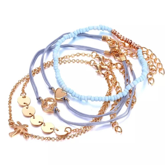 5 Piece Bracelet Anklet Boho Gypsy Charm Set Heart - Picture 2 of 5